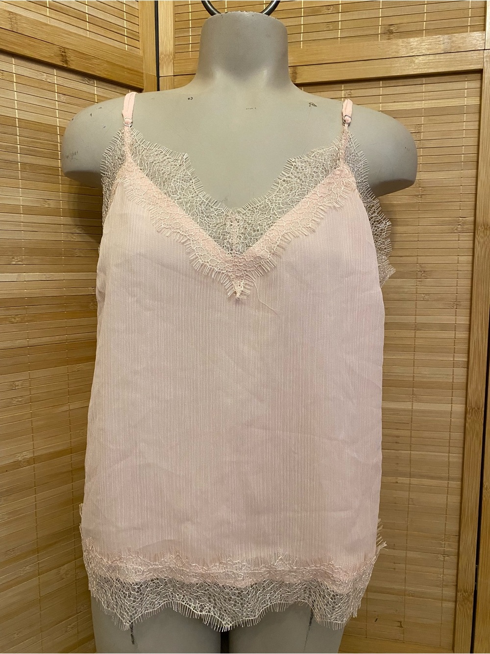 Loft Women's Pink Lace Trim Cami camisole Lace v-neck Tank Top new medium